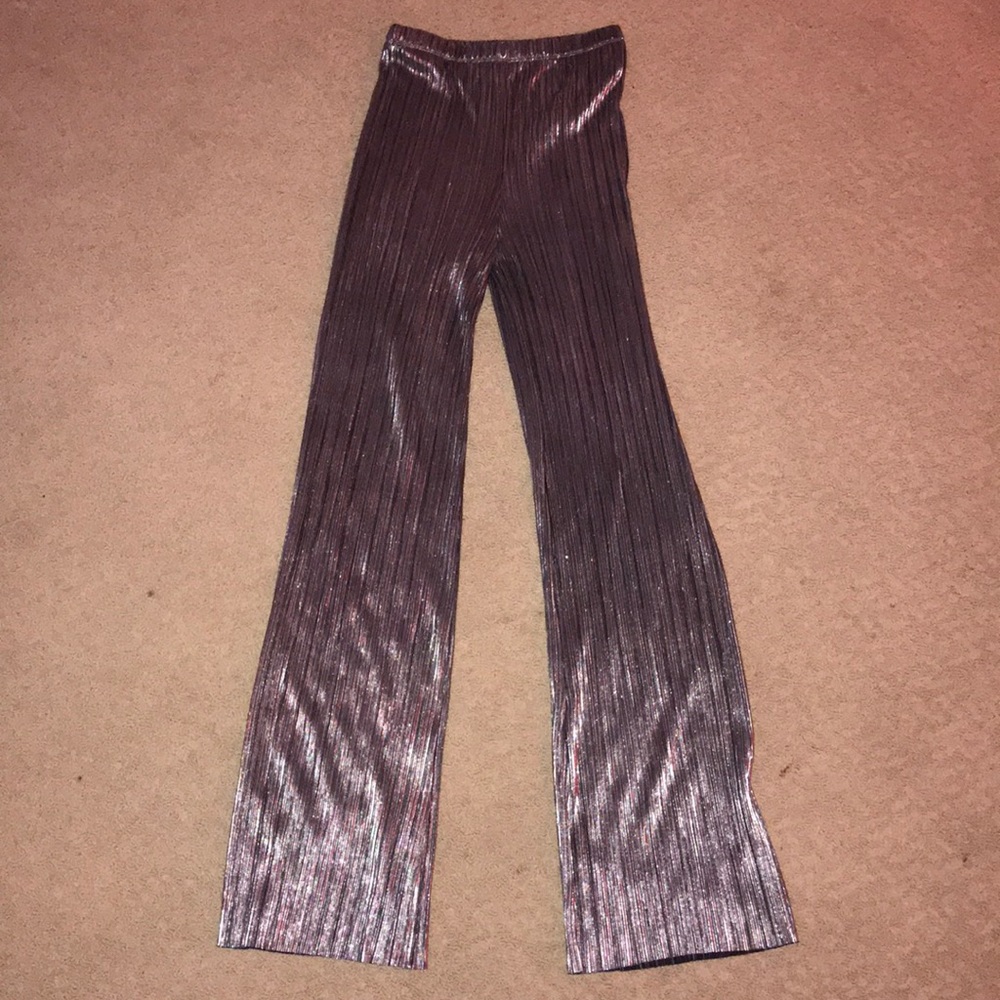 metallic pleated pants- perfect for NYE